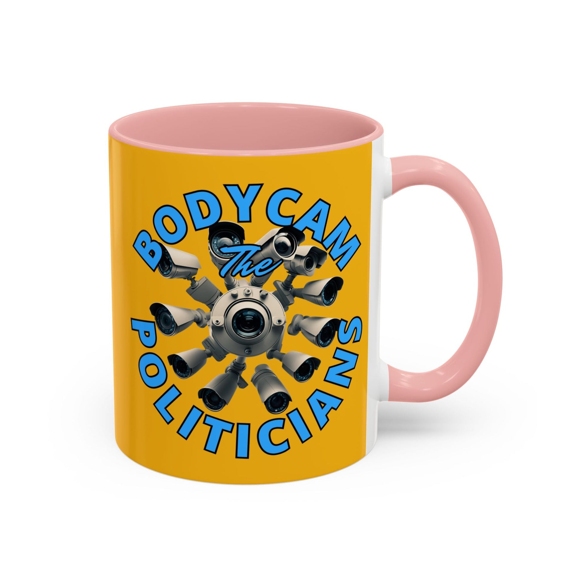 Bodycam the Politicians Cameras Yellow Accent Mug by cypherpunkgear.com – cypherpunkgear.com | Cypherpunk Merch