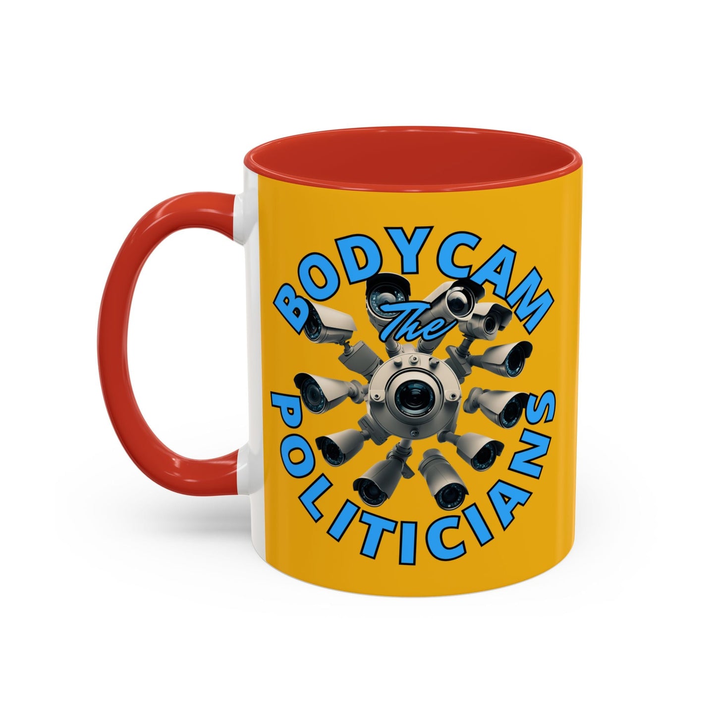 Bodycam the Politicians Cameras Yellow Accent Mug by cypherpunkgear.com – cypherpunkgear.com | Cypherpunk Merch