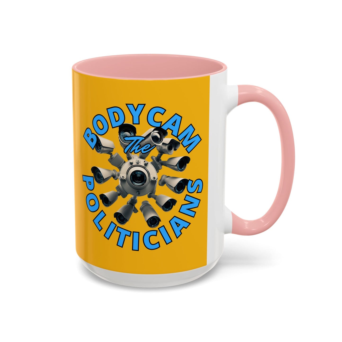 Bodycam the Politicians Cameras Yellow Accent Mug by cypherpunkgear.com – cypherpunkgear.com | Cypherpunk Merch