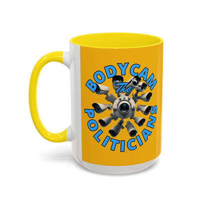 Bodycam the Politicians Cameras Yellow Accent Mug by cypherpunkgear.com – cypherpunkgear.com | Cypherpunk Merch