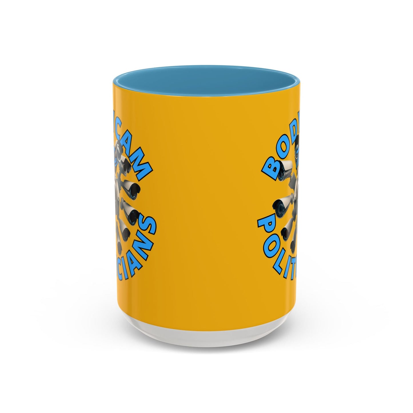 Bodycam the Politicians Cameras Yellow Accent Mug by cypherpunkgear.com – cypherpunkgear.com | Cypherpunk Merch