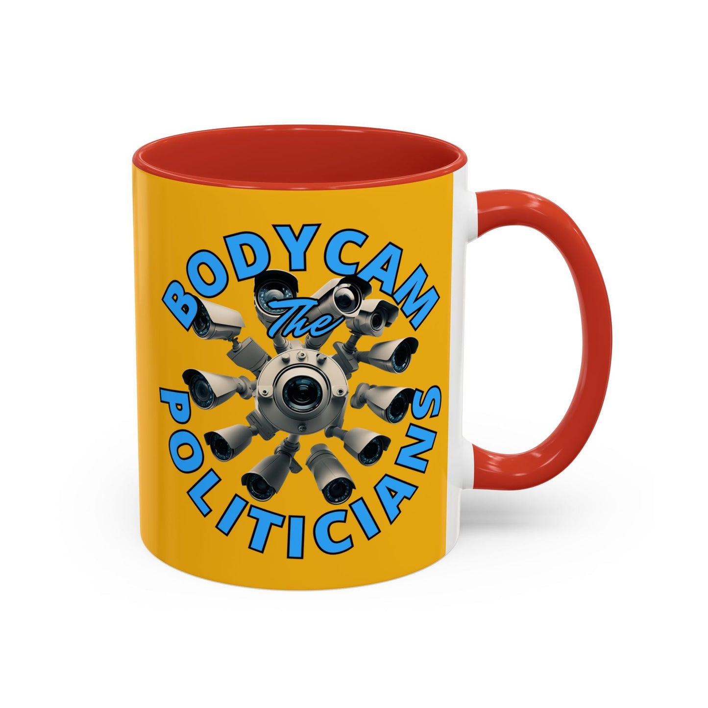 Bodycam the Politicians Cameras Yellow Accent Mug by cypherpunkgear.com – cypherpunkgear.com | Cypherpunk Merch