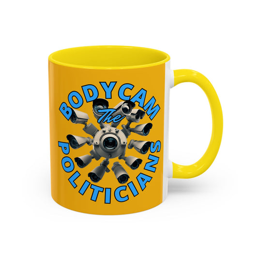 Bodycam the Politicians Cameras Yellow Accent Mug by cypherpunkgear.com – cypherpunkgear.com | Cypherpunk Merch