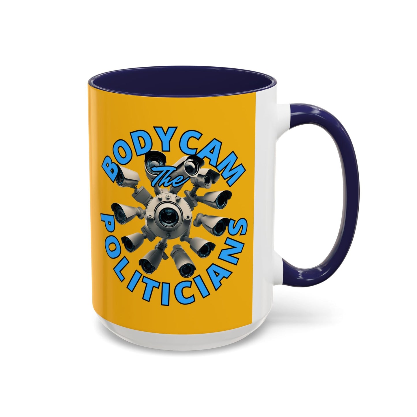 Bodycam the Politicians Cameras Yellow Accent Mug by cypherpunkgear.com – cypherpunkgear.com | Cypherpunk Merch
