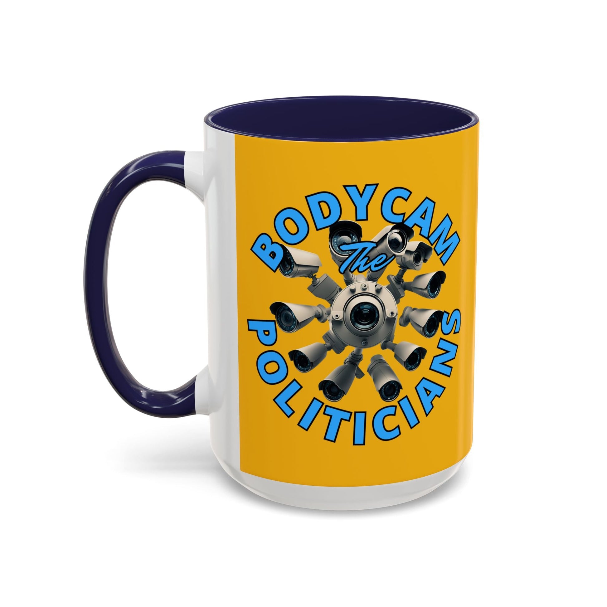 Bodycam the Politicians Cameras Yellow Accent Mug by cypherpunkgear.com – cypherpunkgear.com | Cypherpunk Merch