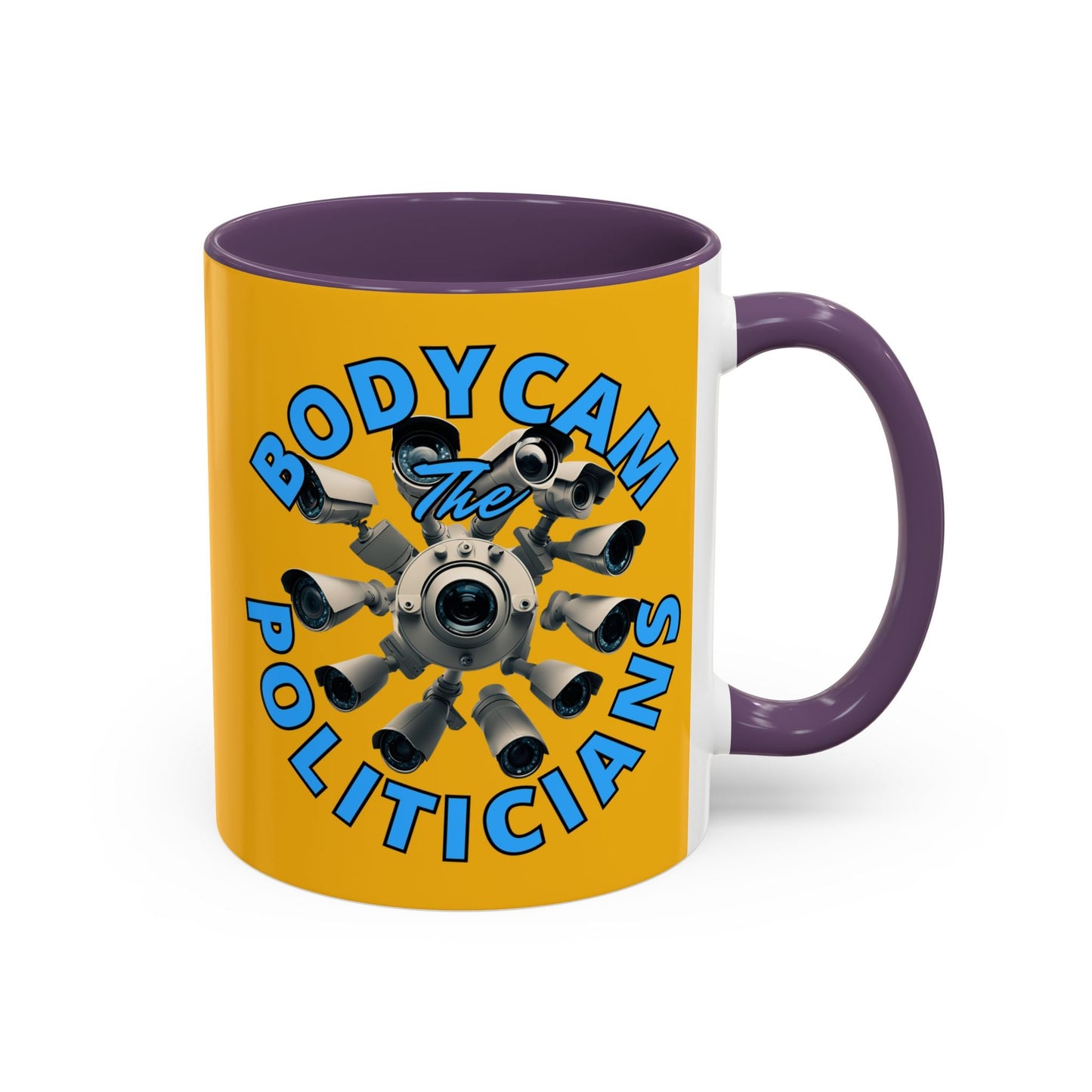 Bodycam the Politicians Cameras Yellow Accent Mug by cypherpunkgear.com – cypherpunkgear.com | Cypherpunk Merch