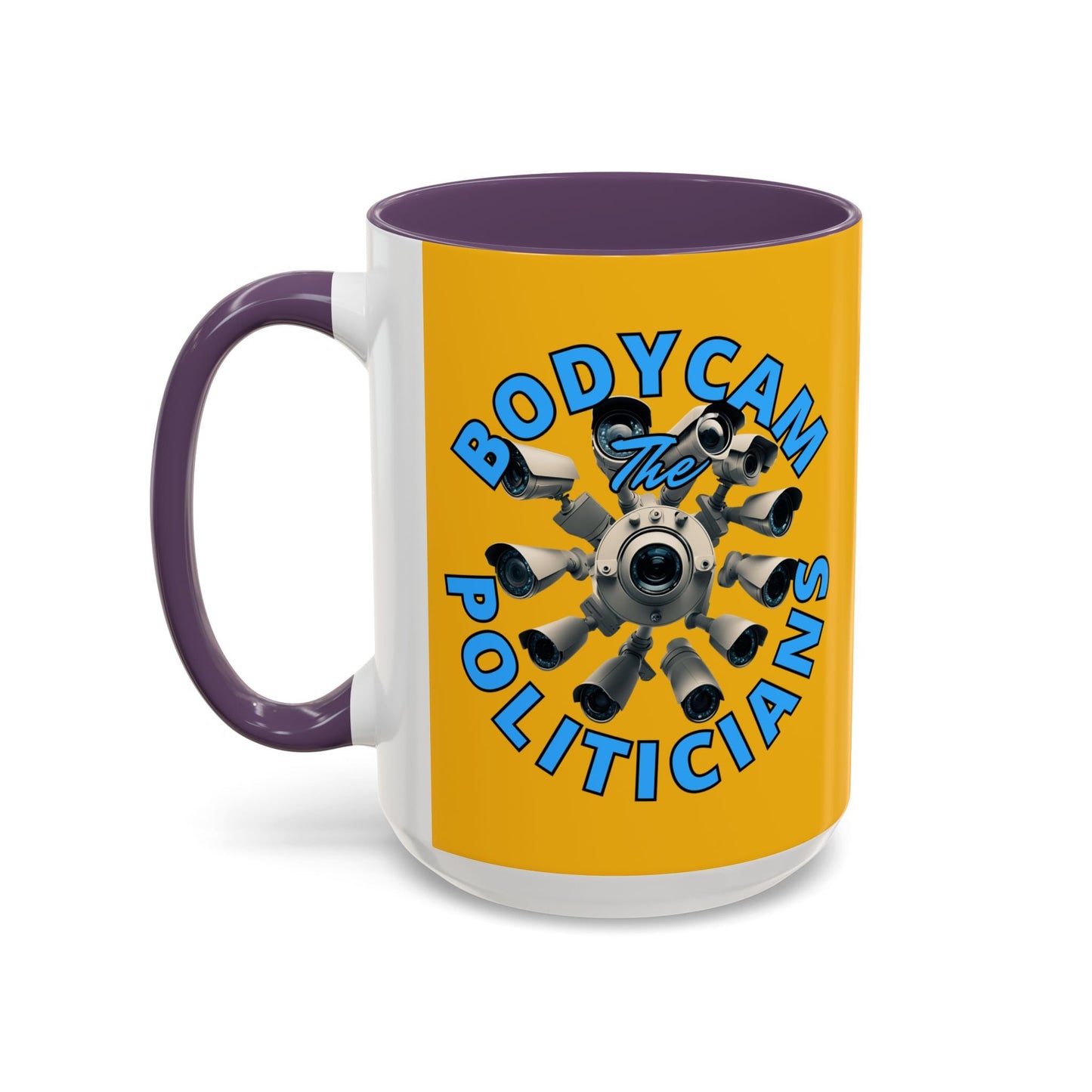 Bodycam the Politicians Cameras Yellow Accent Mug by cypherpunkgear.com – cypherpunkgear.com | Cypherpunk Merch