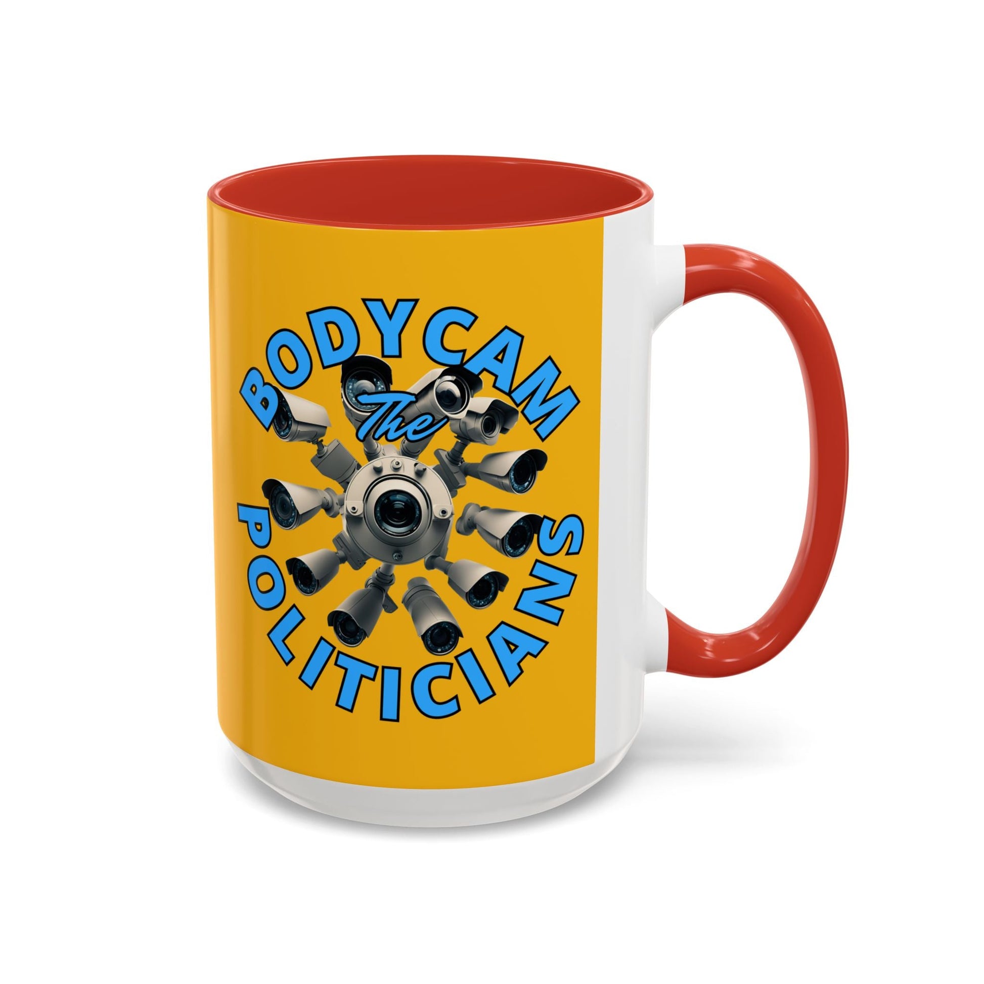 Bodycam the Politicians Cameras Yellow Accent Mug by cypherpunkgear.com – cypherpunkgear.com | Cypherpunk Merch