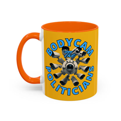 Bodycam the Politicians Cameras Yellow Accent Mug by cypherpunkgear.com – cypherpunkgear.com | Cypherpunk Merch