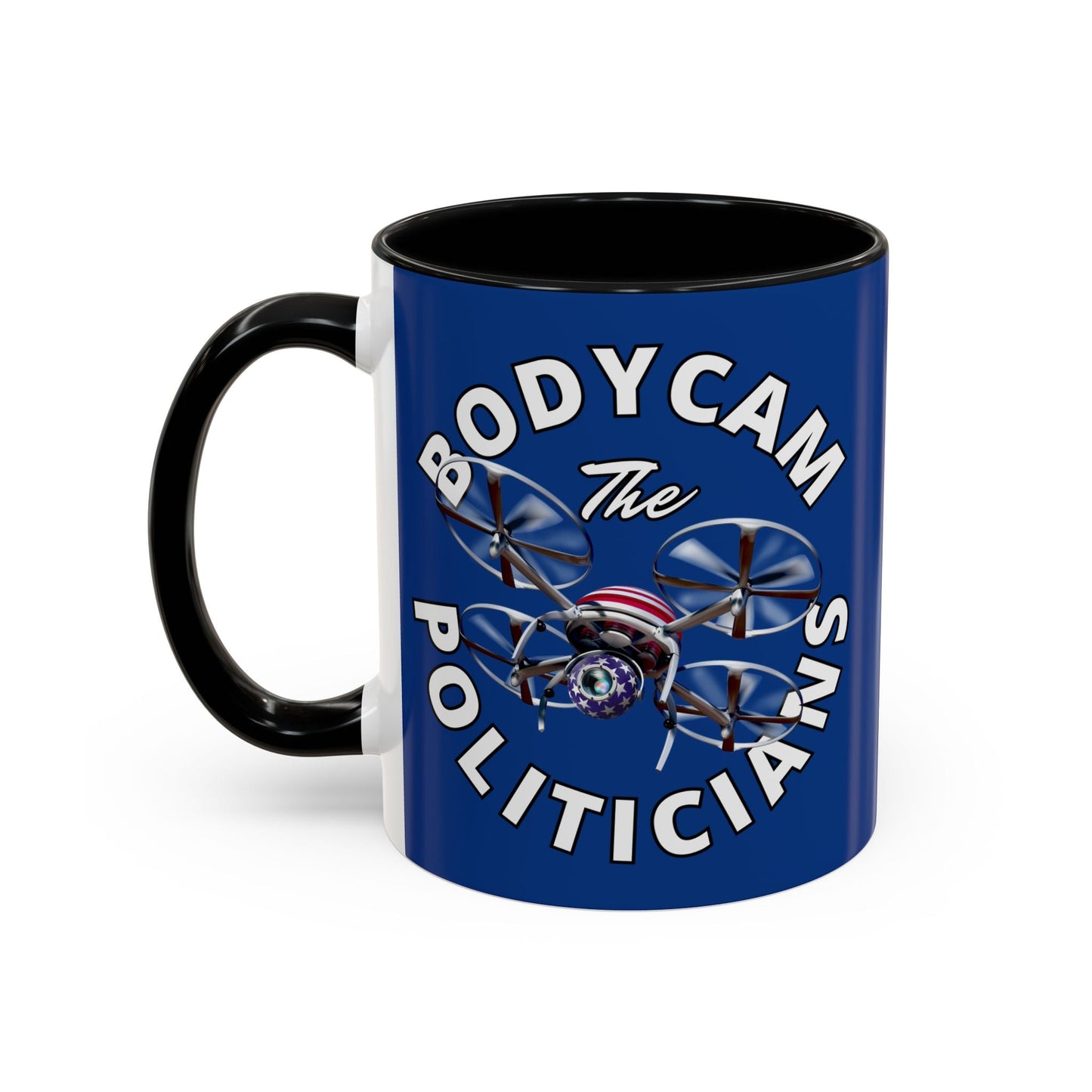 Bodycam the Politicians Drone Blue Accent Mug by cypherpunkgear.com – cypherpunkgear.com | Cypherpunk Merch