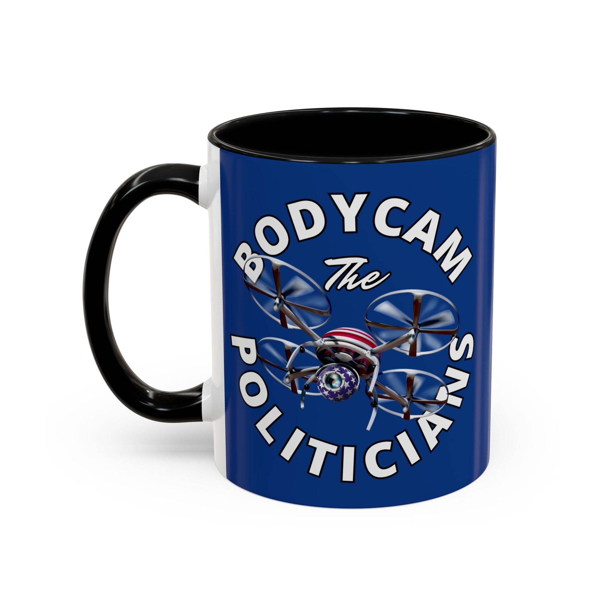 Bodycam the Politicians Drone Blue Accent Mug by cypherpunkgear.com – cypherpunkgear.com | Cypherpunk Merch