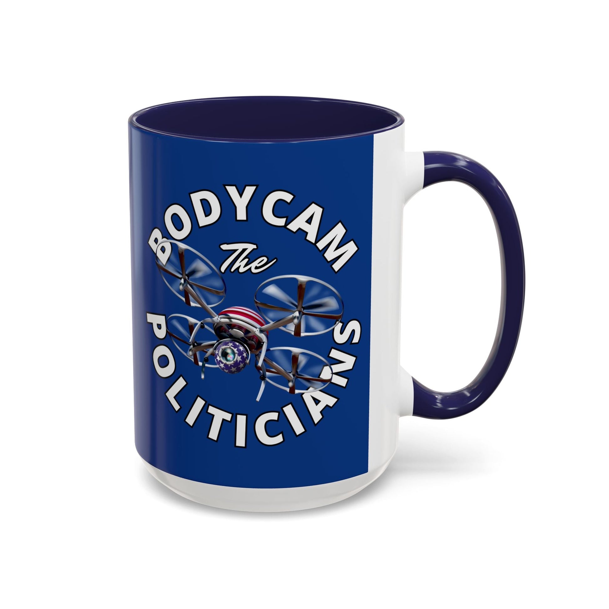 Bodycam the Politicians Drone Blue Accent Mug by cypherpunkgear.com – cypherpunkgear.com | Cypherpunk Merch