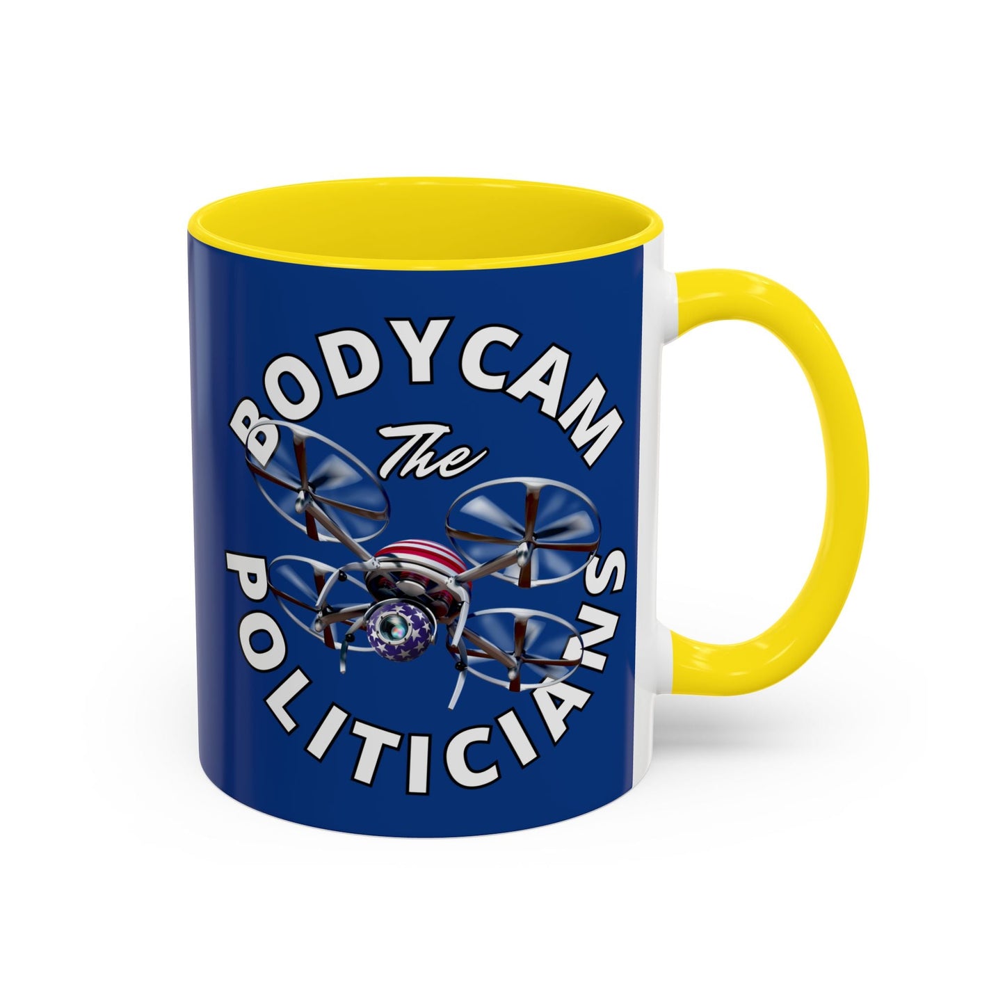 Bodycam the Politicians Drone Blue Accent Mug by cypherpunkgear.com – cypherpunkgear.com | Cypherpunk Merch