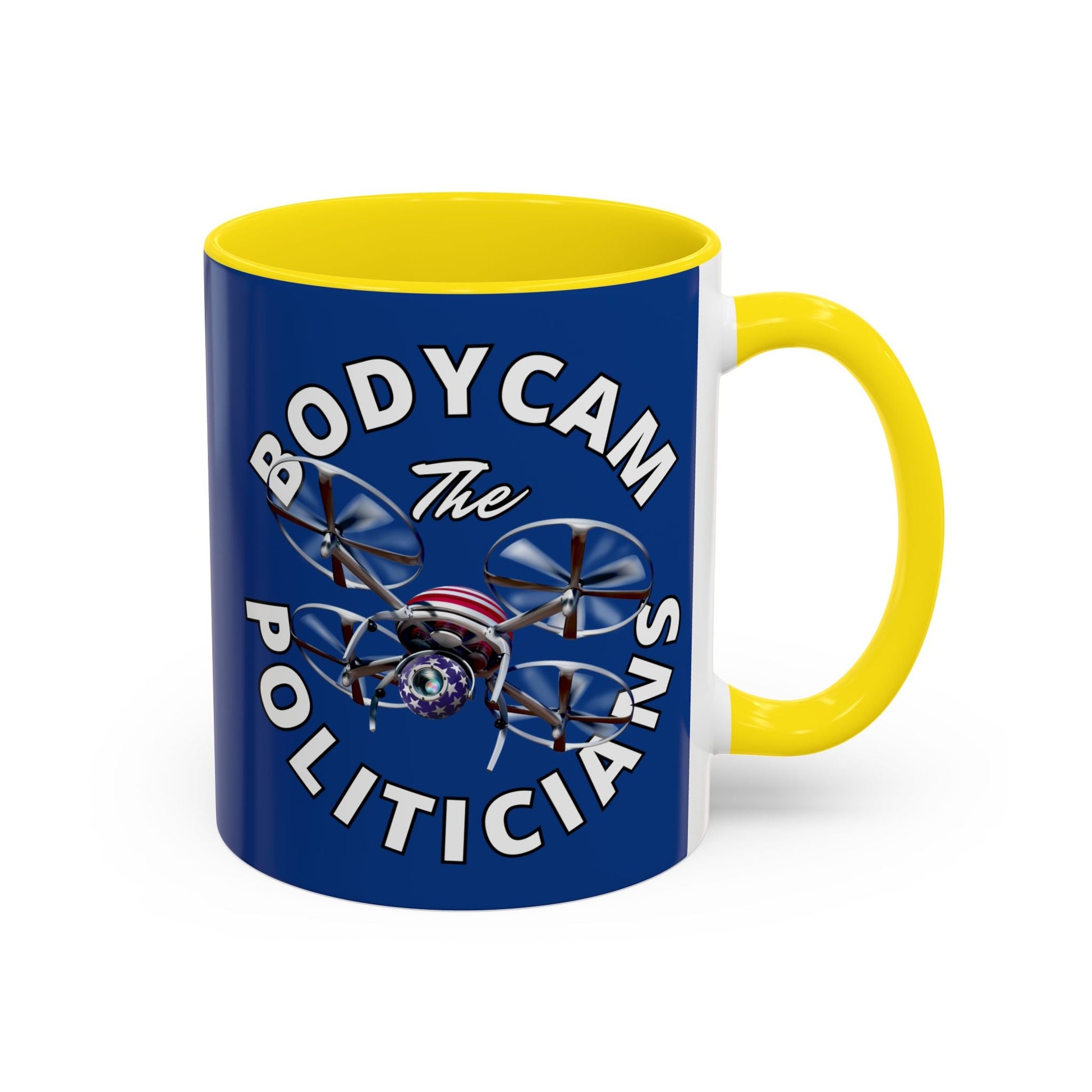 Bodycam the Politicians Drone Blue Accent Mug by cypherpunkgear.com – cypherpunkgear.com | Cypherpunk Merch