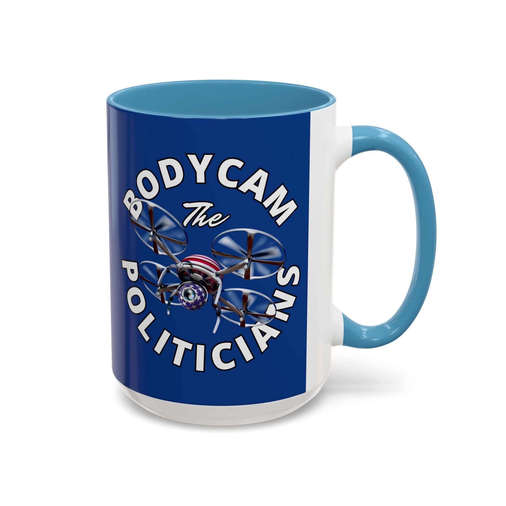 Bodycam the Politicians Drone Blue Accent Mug by cypherpunkgear.com – cypherpunkgear.com | Cypherpunk Merch