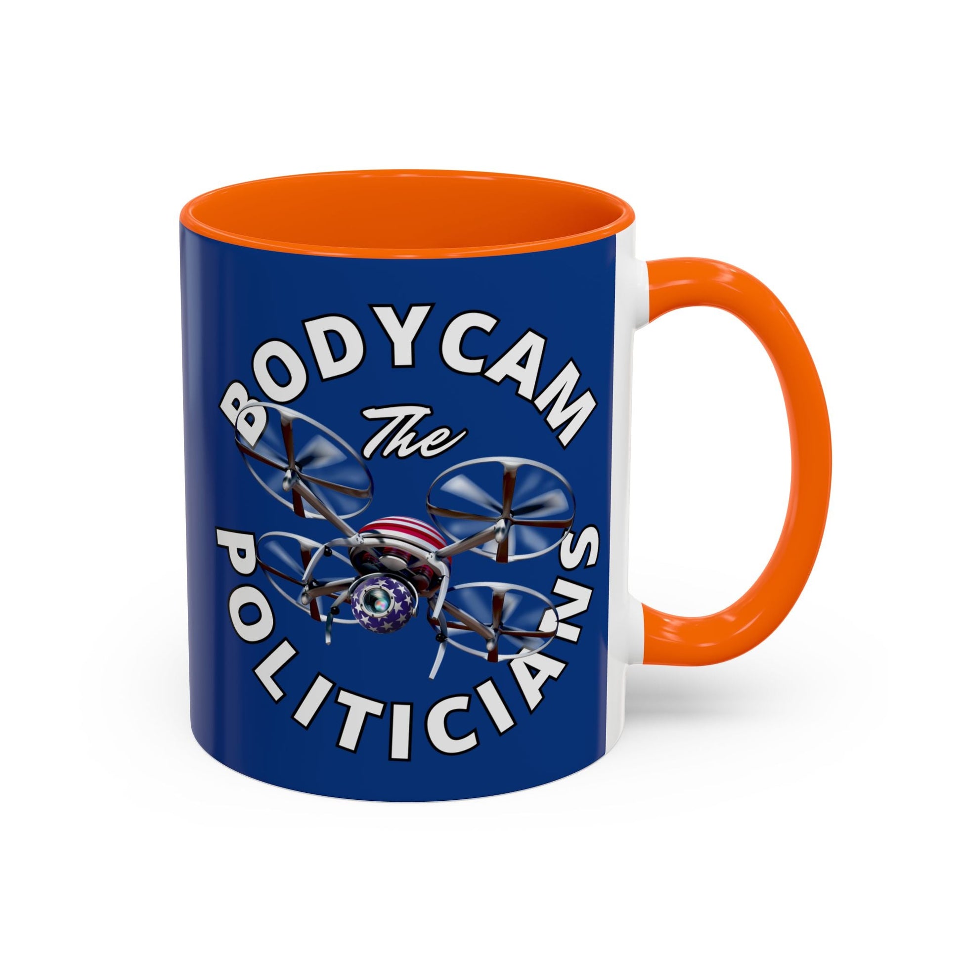 Bodycam the Politicians Drone Blue Accent Mug by cypherpunkgear.com – cypherpunkgear.com | Cypherpunk Merch