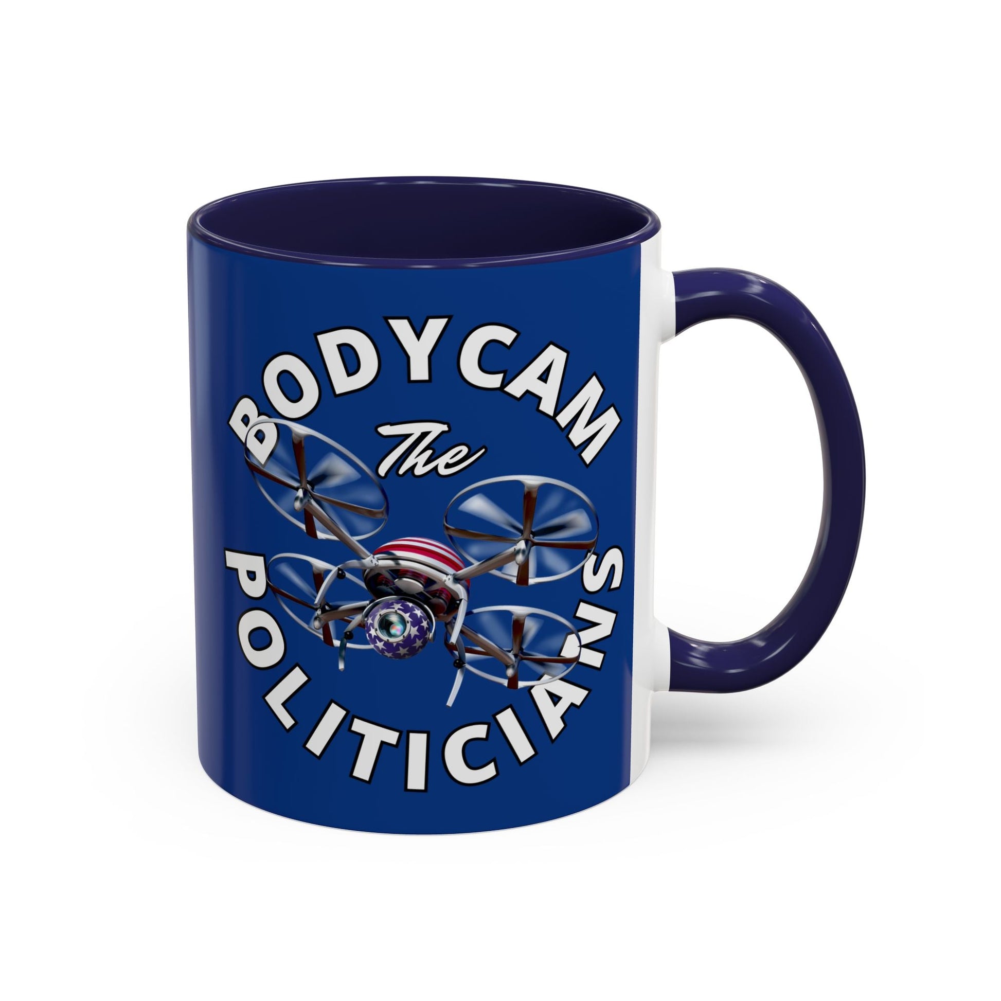 Bodycam the Politicians Drone Blue Accent Mug by cypherpunkgear.com – cypherpunkgear.com | Cypherpunk Merch