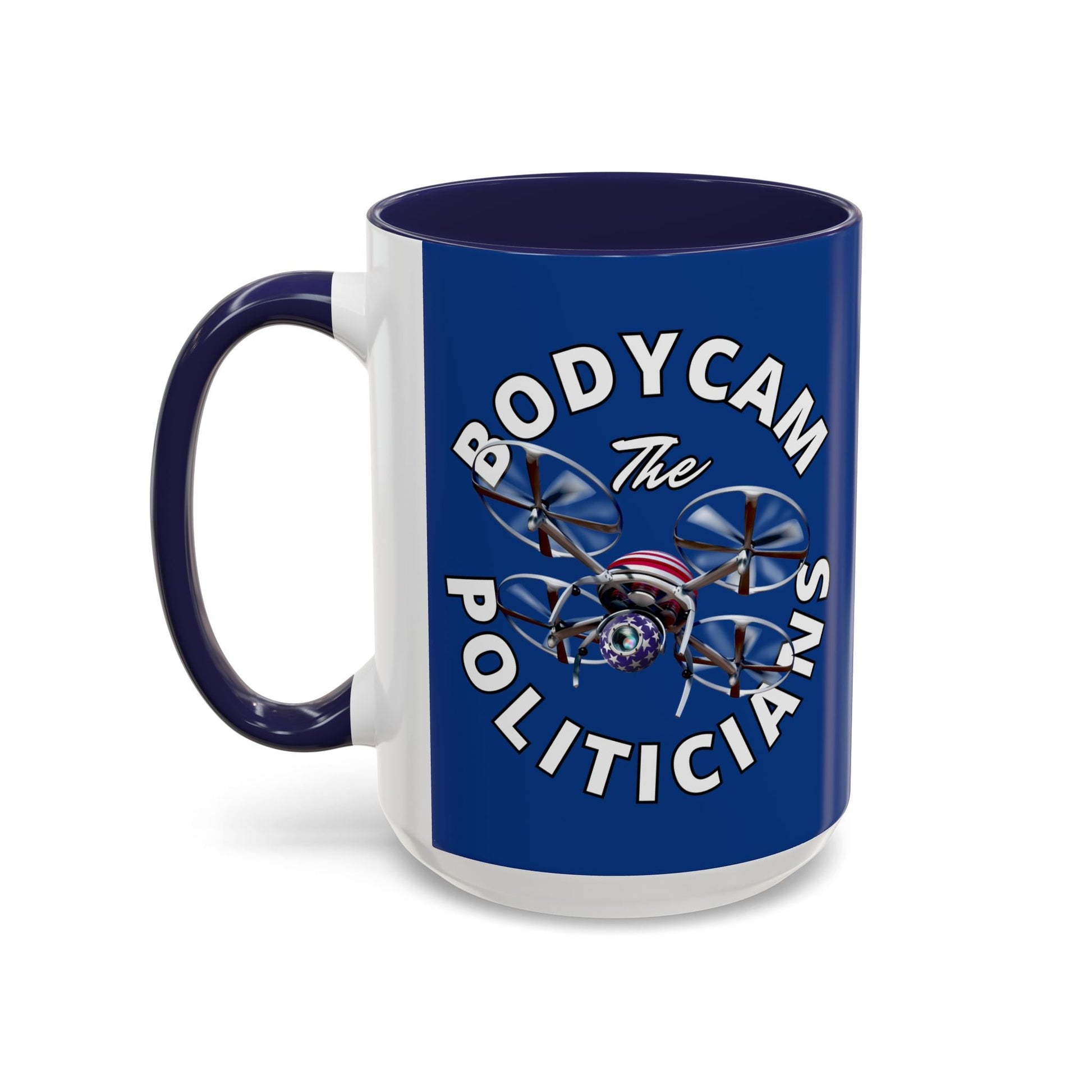 Bodycam the Politicians Drone Blue Accent Mug by cypherpunkgear.com – cypherpunkgear.com | Cypherpunk Merch
