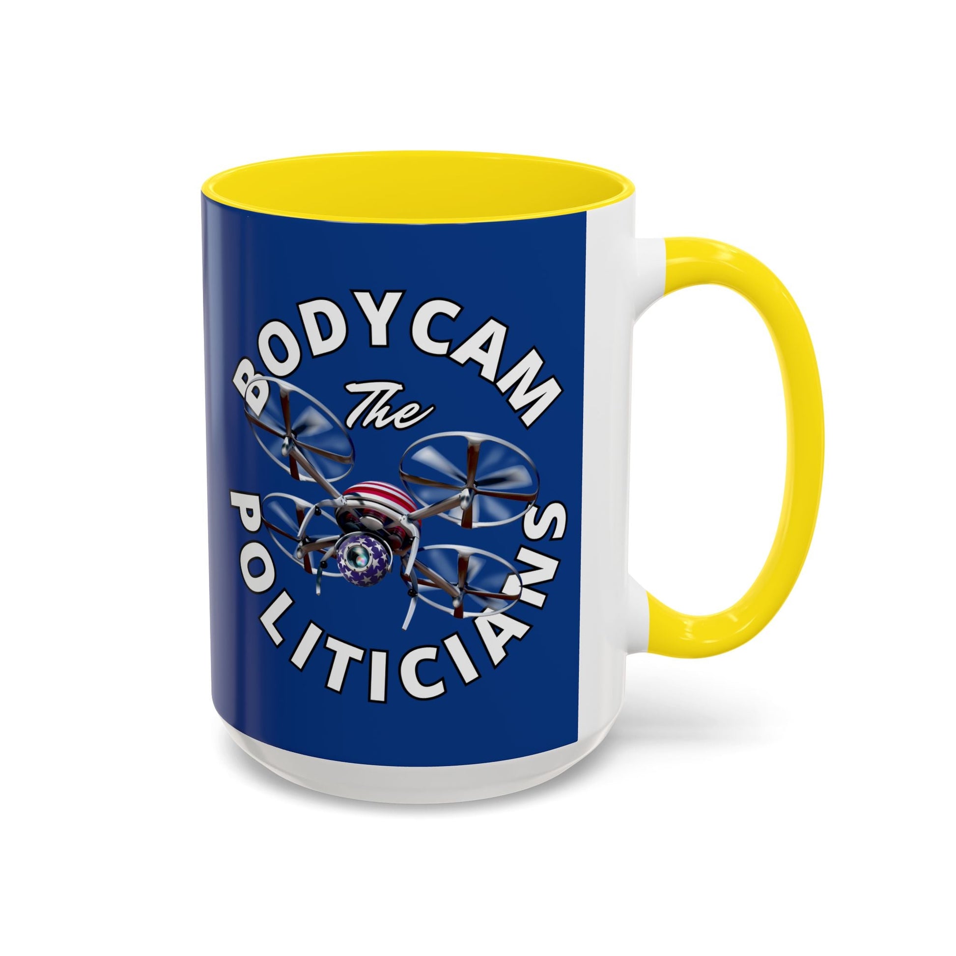 Bodycam the Politicians Drone Blue Accent Mug by cypherpunkgear.com – cypherpunkgear.com | Cypherpunk Merch