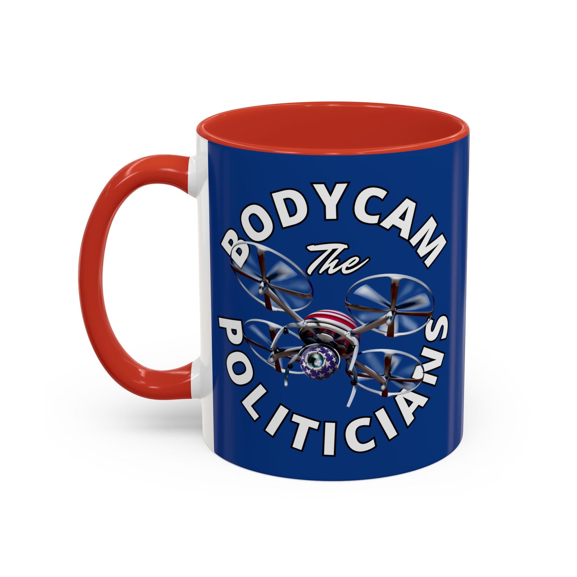 Bodycam the Politicians Drone Blue Accent Mug by cypherpunkgear.com – cypherpunkgear.com | Cypherpunk Merch