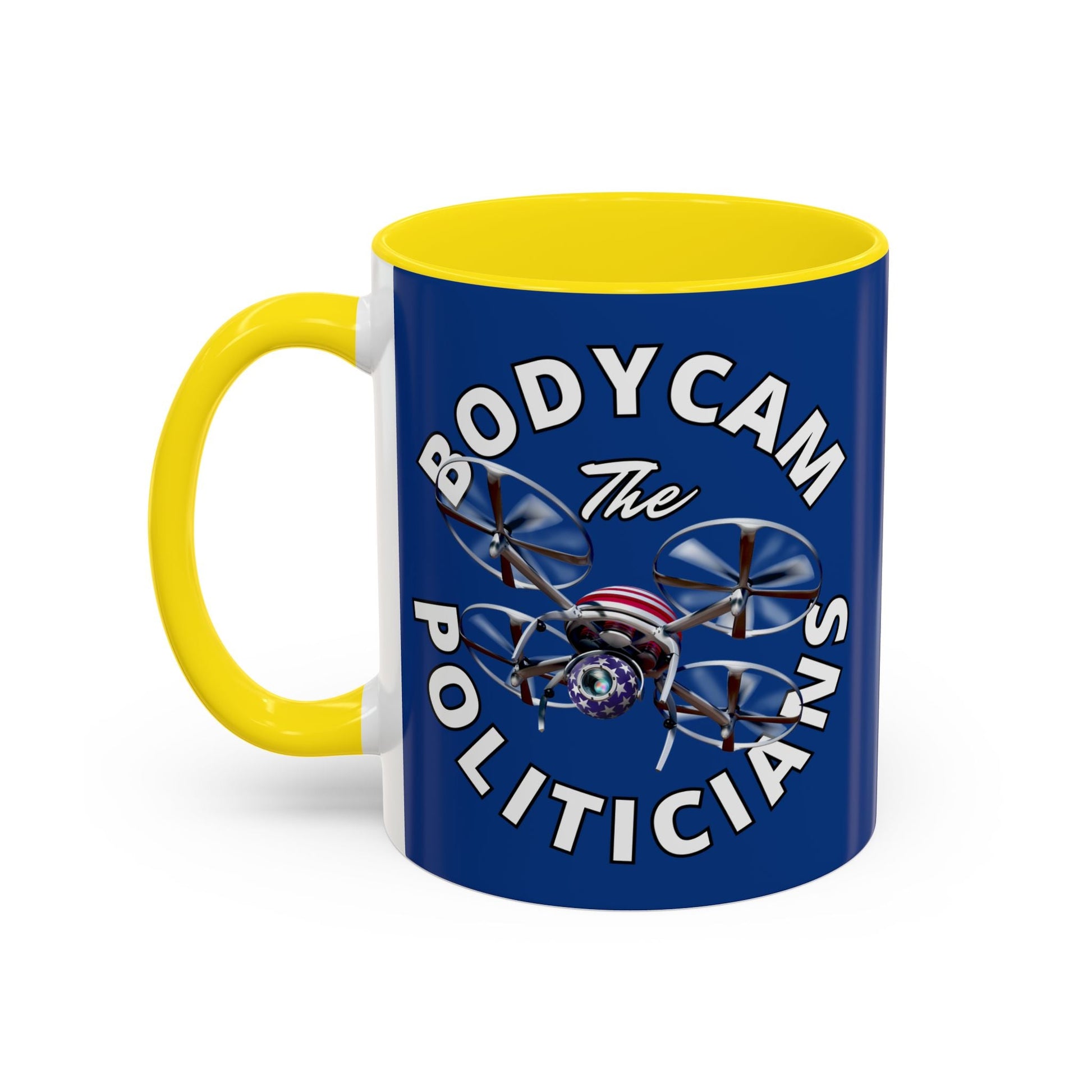 Bodycam the Politicians Drone Blue Accent Mug by cypherpunkgear.com – cypherpunkgear.com | Cypherpunk Merch
