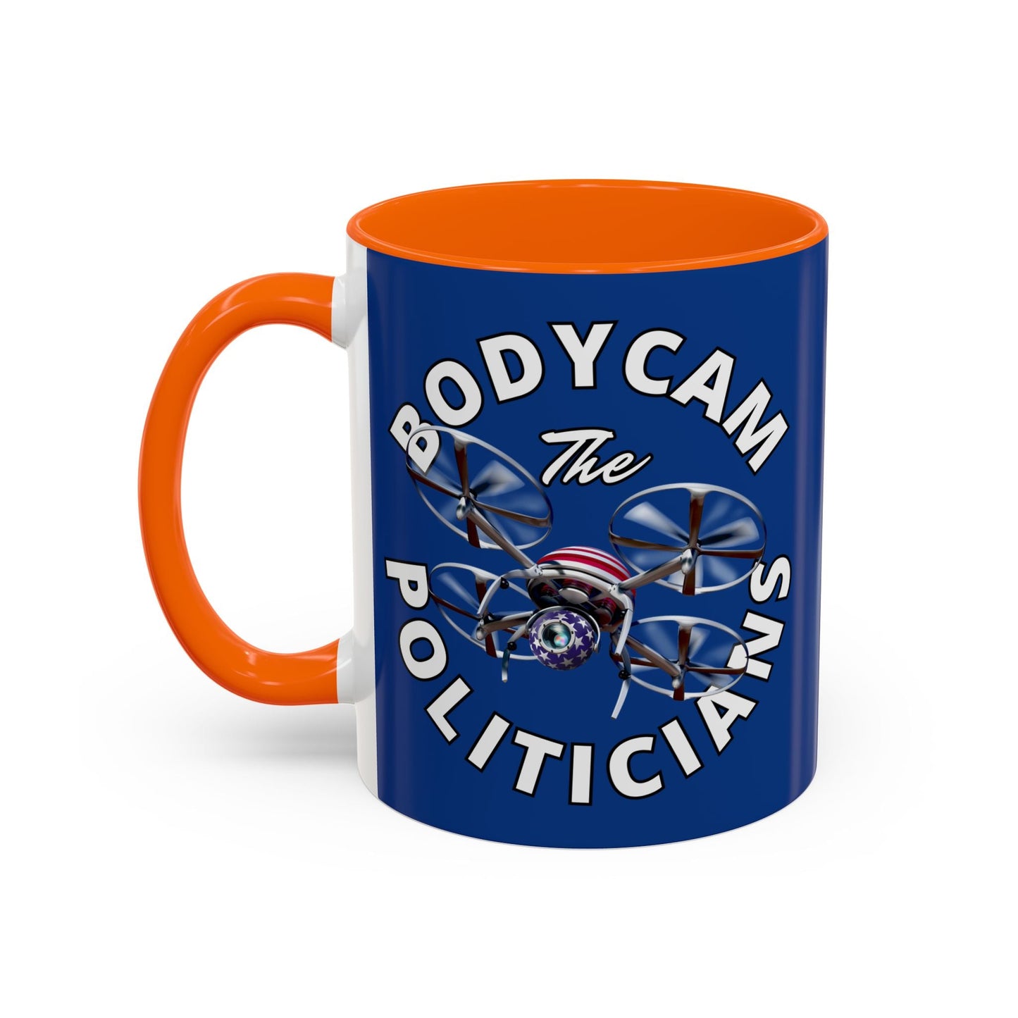 Bodycam the Politicians Drone Blue Accent Mug by cypherpunkgear.com – cypherpunkgear.com | Cypherpunk Merch