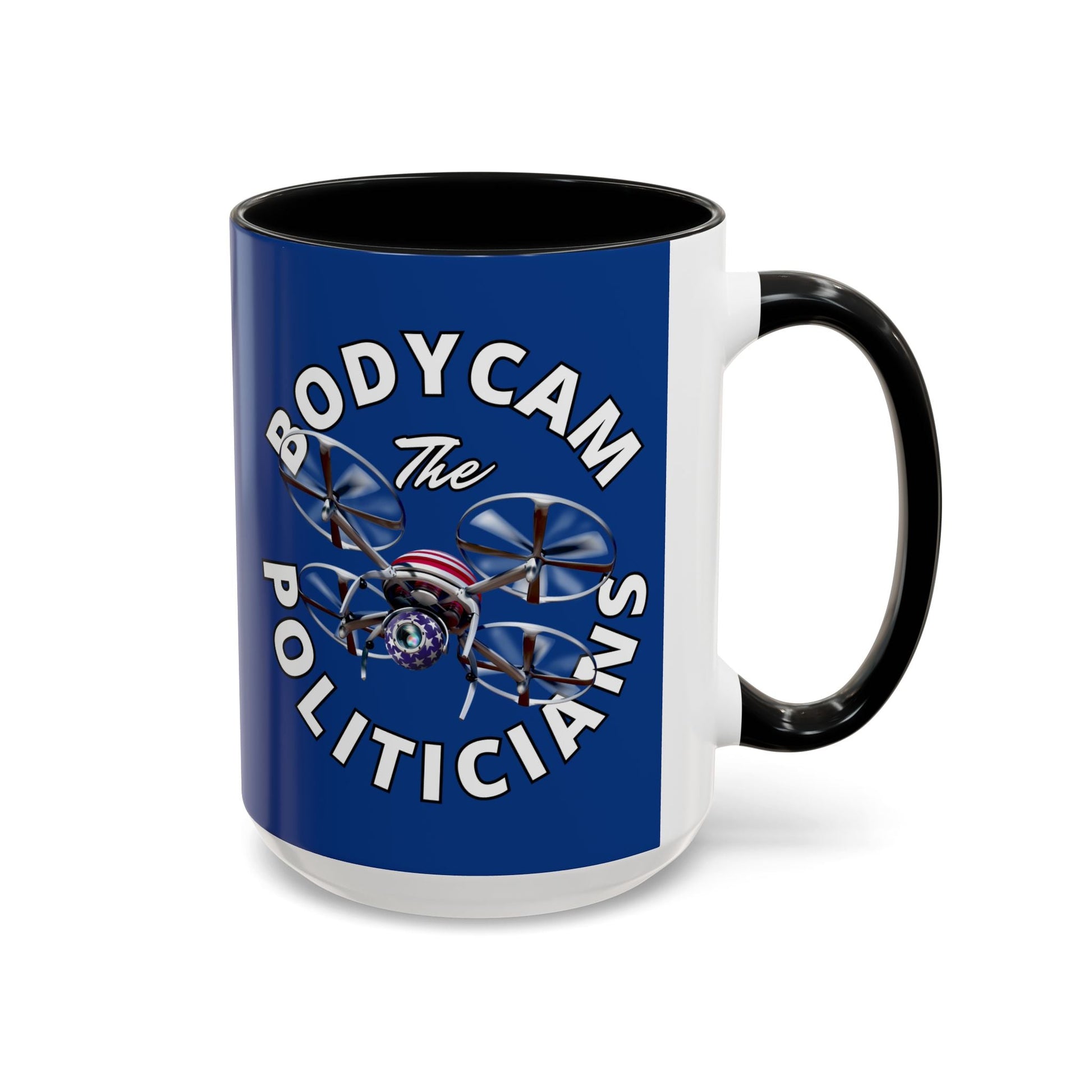 Bodycam the Politicians Drone Blue Accent Mug by cypherpunkgear.com – cypherpunkgear.com | Cypherpunk Merch