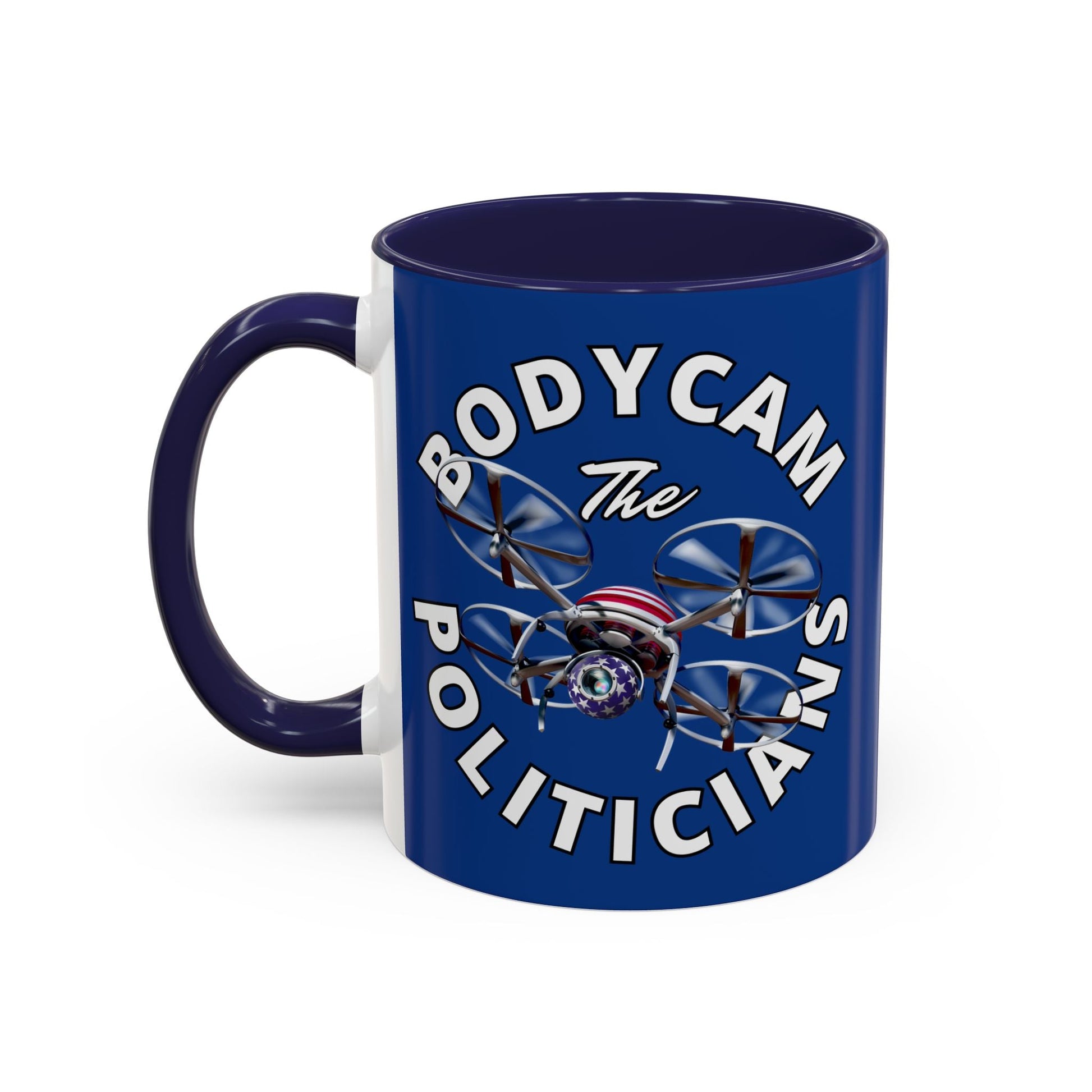 Bodycam the Politicians Drone Blue Accent Mug by cypherpunkgear.com – cypherpunkgear.com | Cypherpunk Merch