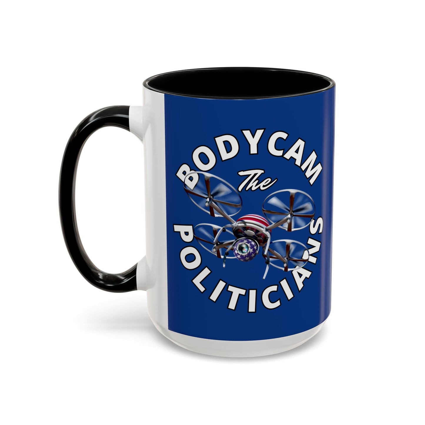 Bodycam the Politicians Drone Blue Accent Mug by cypherpunkgear.com – cypherpunkgear.com | Cypherpunk Merch