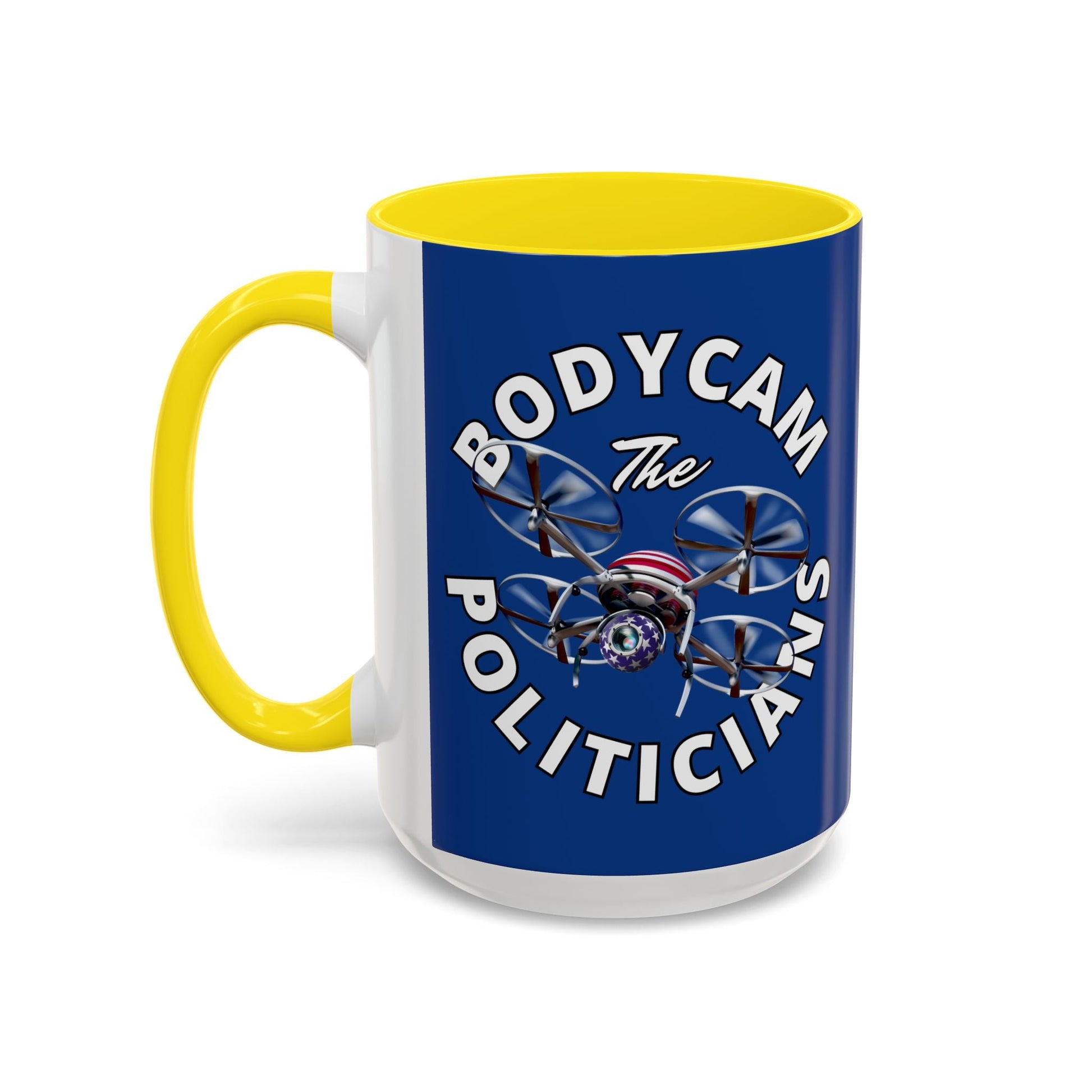 Bodycam the Politicians Drone Blue Accent Mug by cypherpunkgear.com – cypherpunkgear.com | Cypherpunk Merch