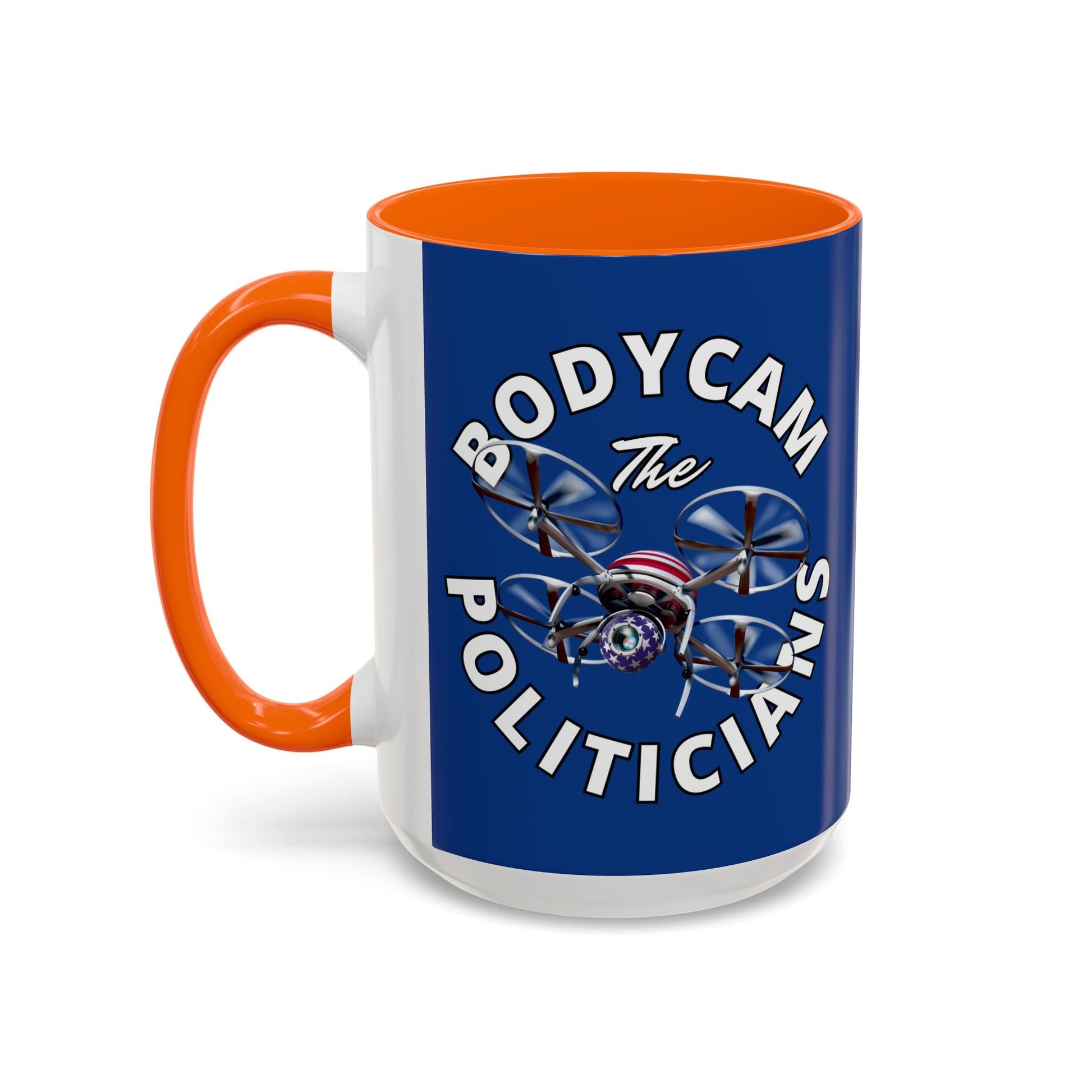 Bodycam the Politicians Drone Blue Accent Mug by cypherpunkgear.com – cypherpunkgear.com | Cypherpunk Merch