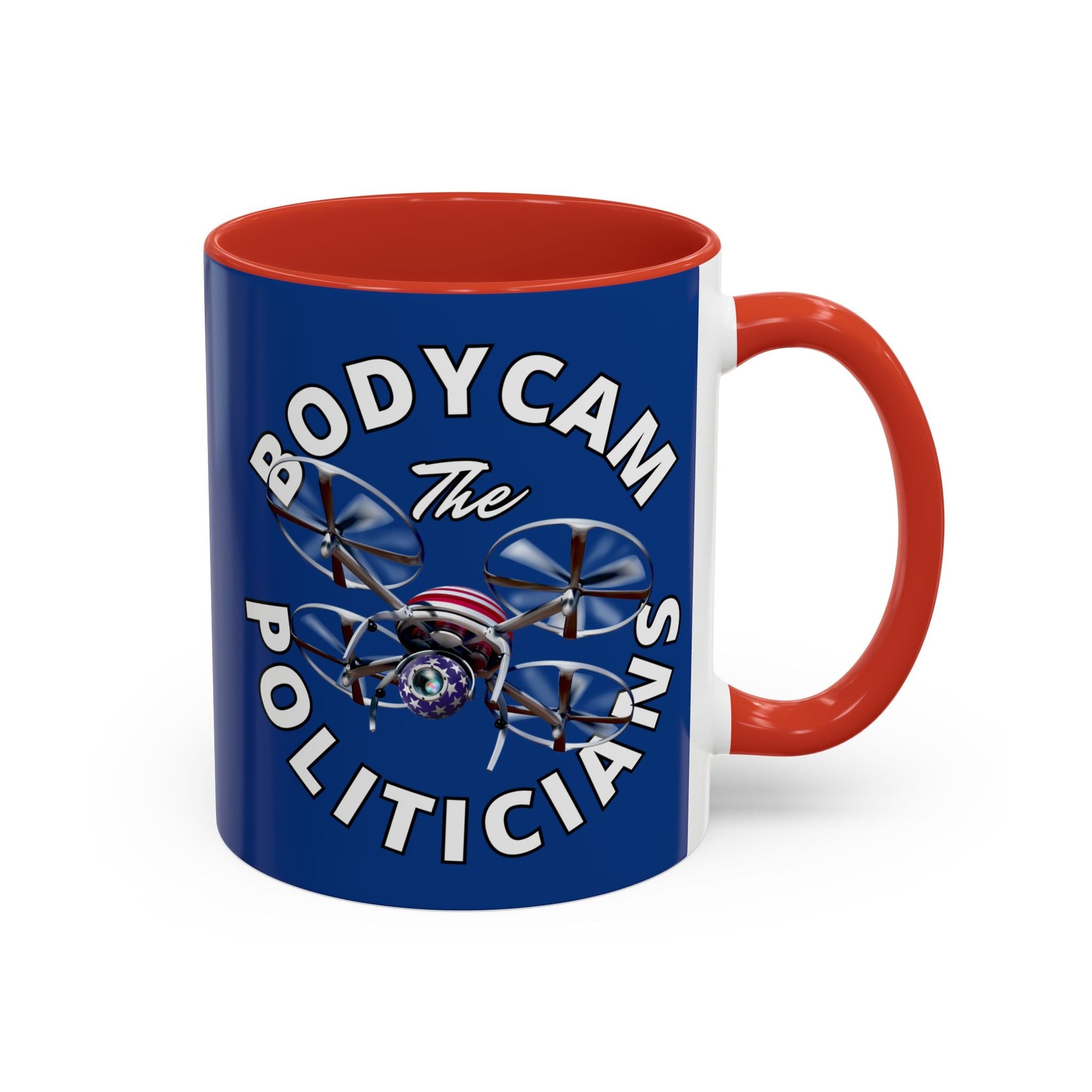 Bodycam the Politicians Drone Blue Accent Mug by cypherpunkgear.com – cypherpunkgear.com | Cypherpunk Merch