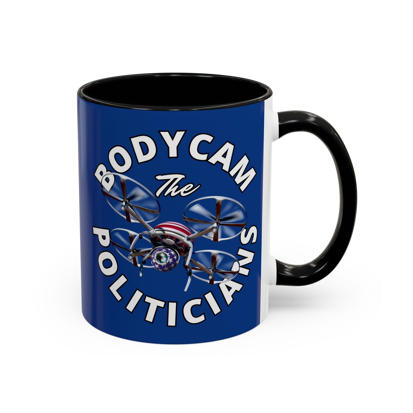 Bodycam the Politicians Drone Blue Accent Mug by cypherpunkgear.com – cypherpunkgear.com | Cypherpunk Merch