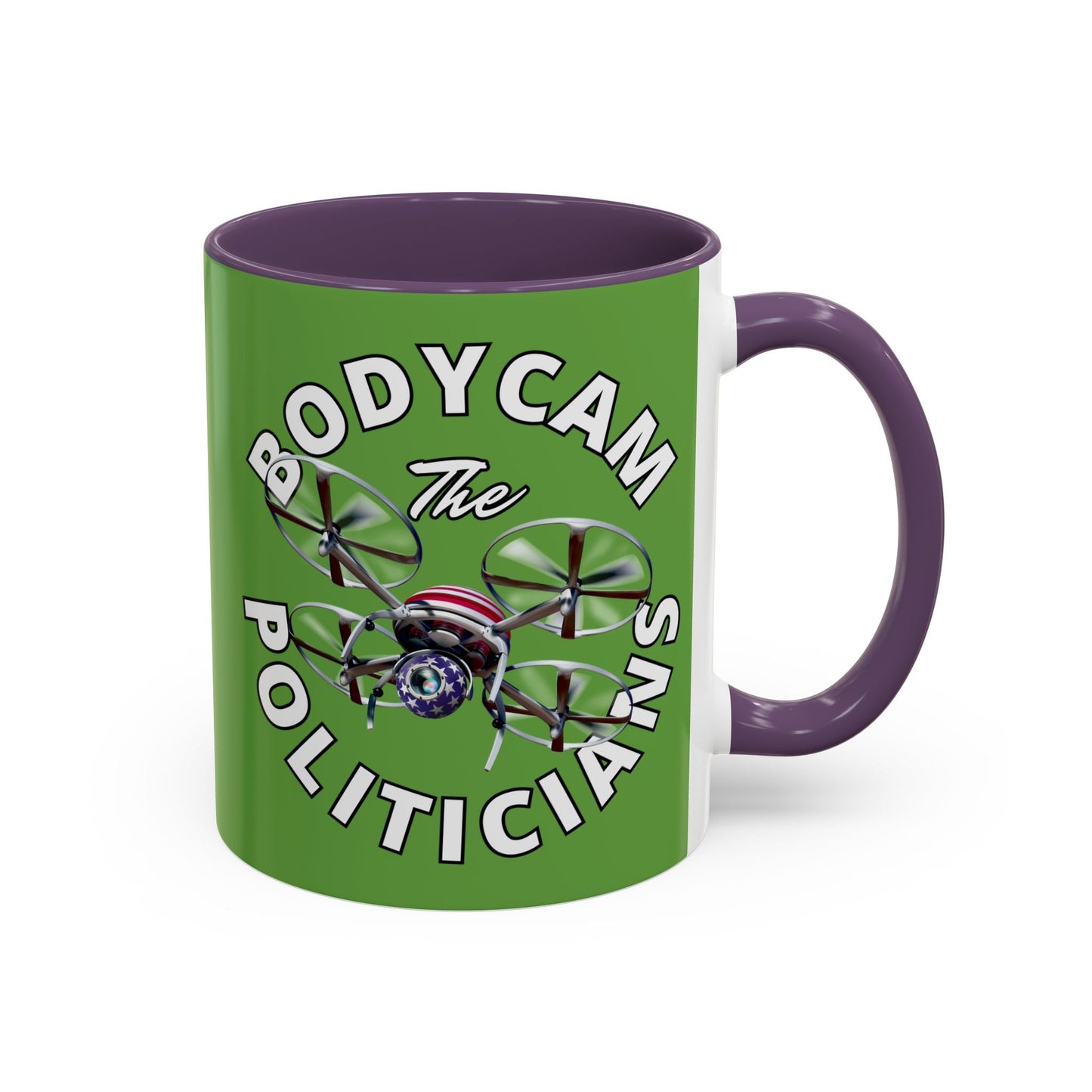 Bodycam the Politicians Drone Green Accent Mug by cypherpunkgear.com – cypherpunkgear.com | Cypherpunk Merch