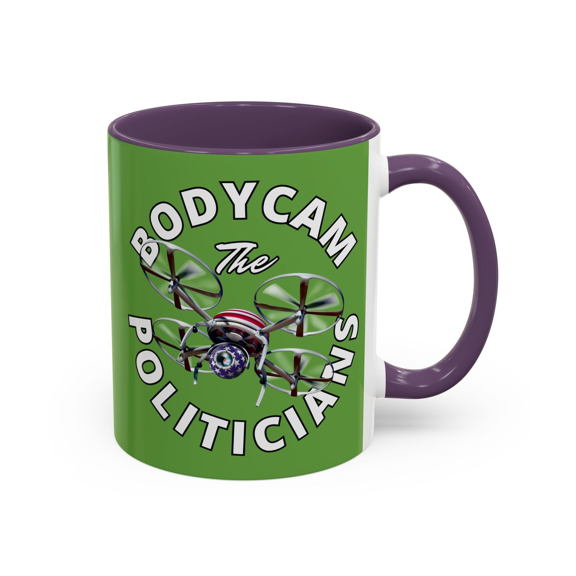 Bodycam the Politicians Drone Green Accent Mug by cypherpunkgear.com – cypherpunkgear.com | Cypherpunk Merch