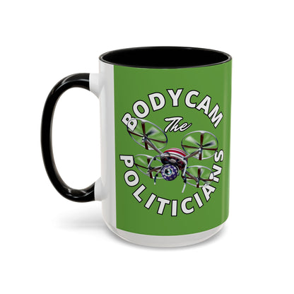 Bodycam the Politicians Drone Green Accent Mug by cypherpunkgear.com – cypherpunkgear.com | Cypherpunk Merch