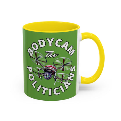 Bodycam the Politicians Drone Green Accent Mug by cypherpunkgear.com – cypherpunkgear.com | Cypherpunk Merch