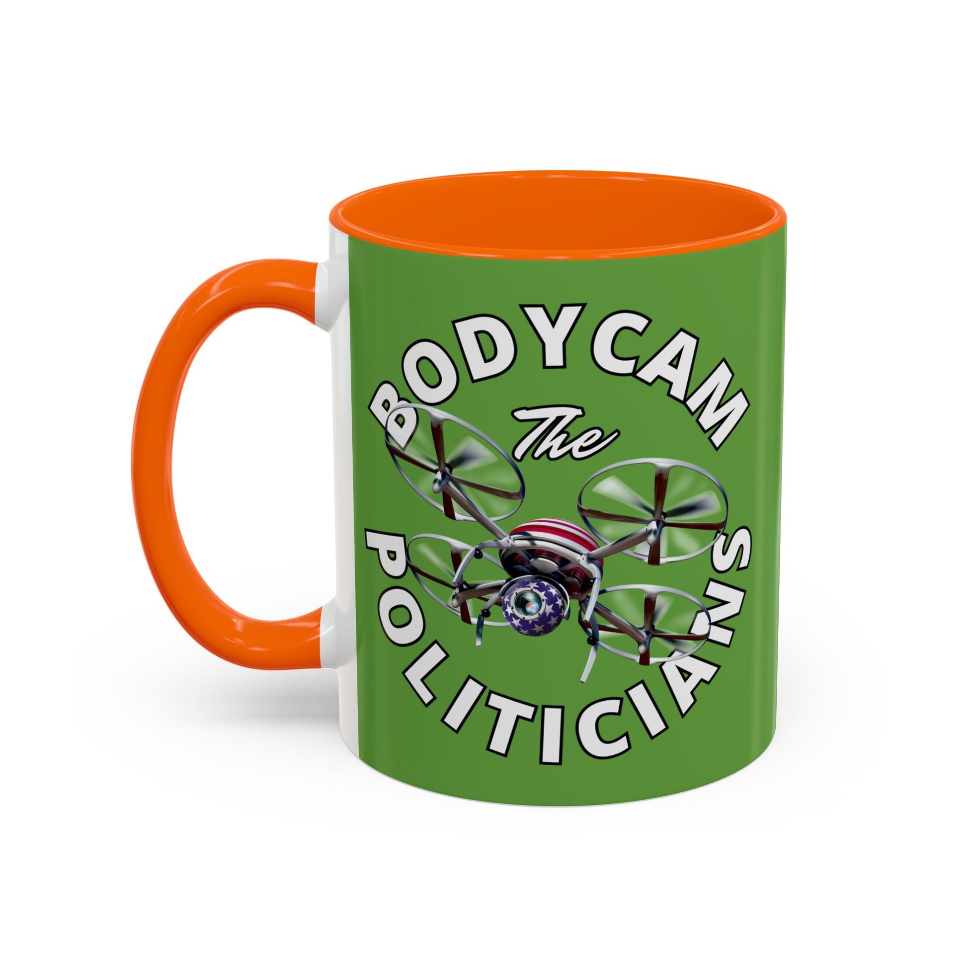 Bodycam the Politicians Drone Green Accent Mug by cypherpunkgear.com – cypherpunkgear.com | Cypherpunk Merch