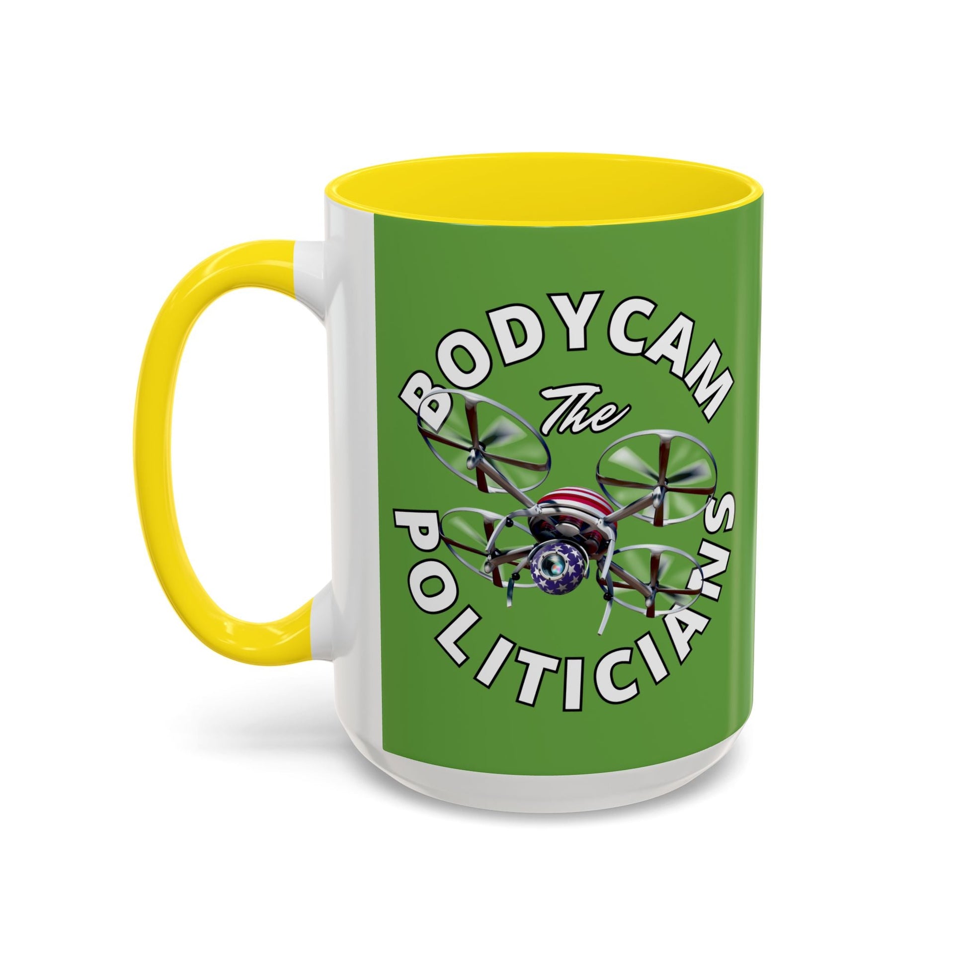 Bodycam the Politicians Drone Green Accent Mug by cypherpunkgear.com – cypherpunkgear.com | Cypherpunk Merch