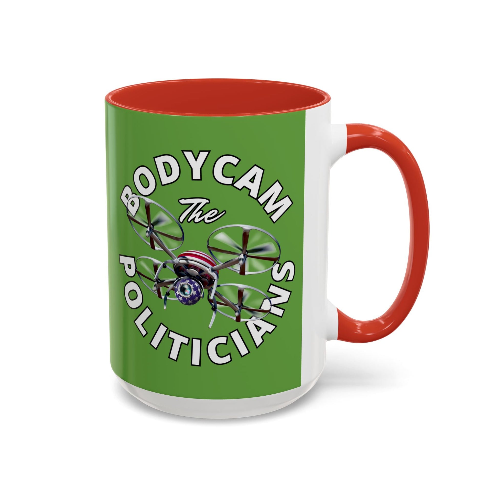Bodycam the Politicians Drone Green Accent Mug by cypherpunkgear.com – cypherpunkgear.com | Cypherpunk Merch