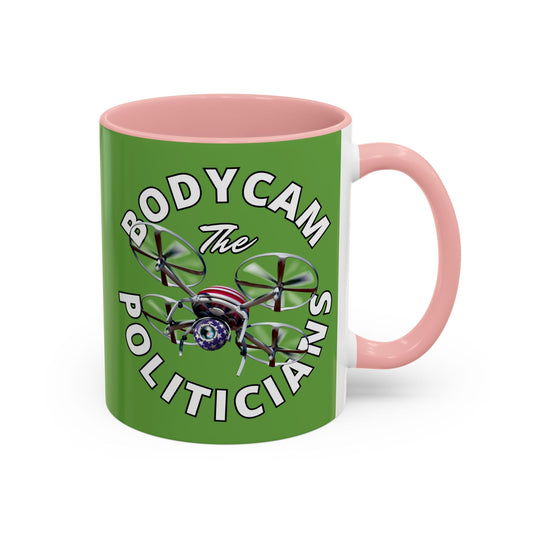 Bodycam the Politicians Drone Green Accent Mug by cypherpunkgear.com – cypherpunkgear.com | Cypherpunk Merch