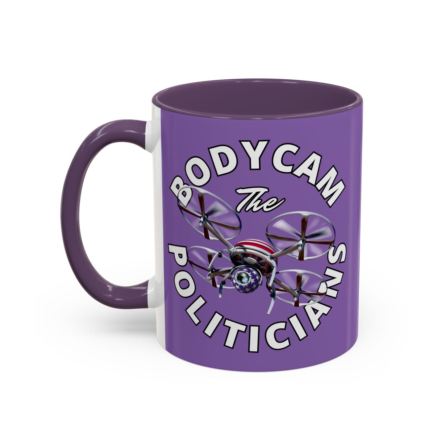 Bodycam the Politicians Drone Light Purple Accent Mug by cypherpunkgear.com – cypherpunkgear.com | Cypherpunk Merch