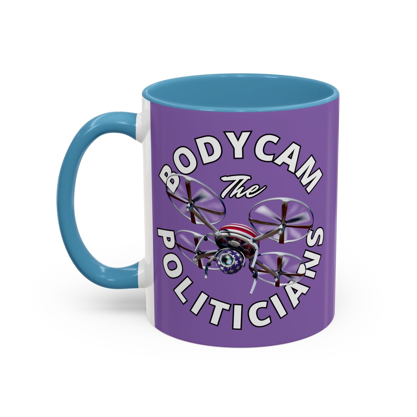 Bodycam the Politicians Drone Light Purple Accent Mug by cypherpunkgear.com – cypherpunkgear.com | Cypherpunk Merch