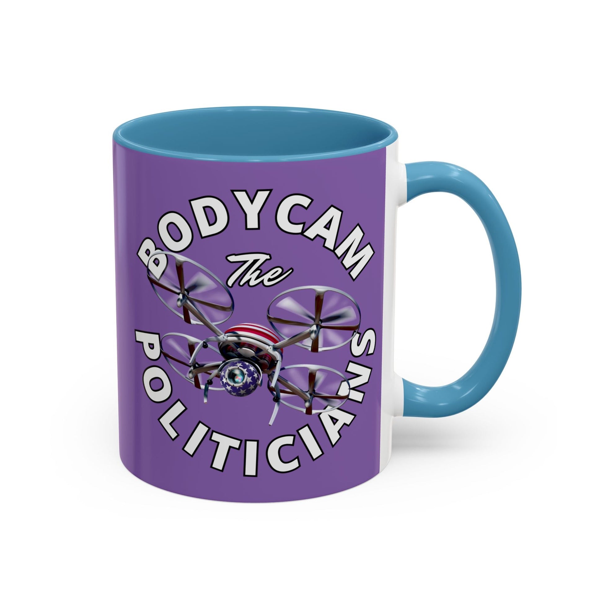 Bodycam the Politicians Drone Light Purple Accent Mug by cypherpunkgear.com – cypherpunkgear.com | Cypherpunk Merch