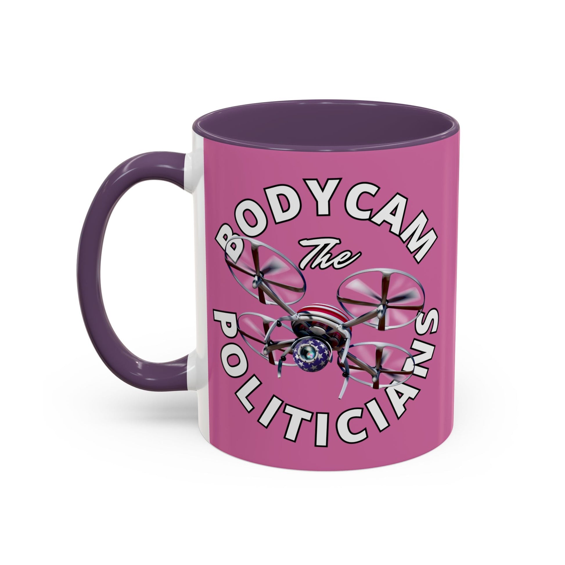 Bodycam the Politicians Drone Pink Accent Mug by cypherpunkgear.com – cypherpunkgear.com | Cypherpunk Merch