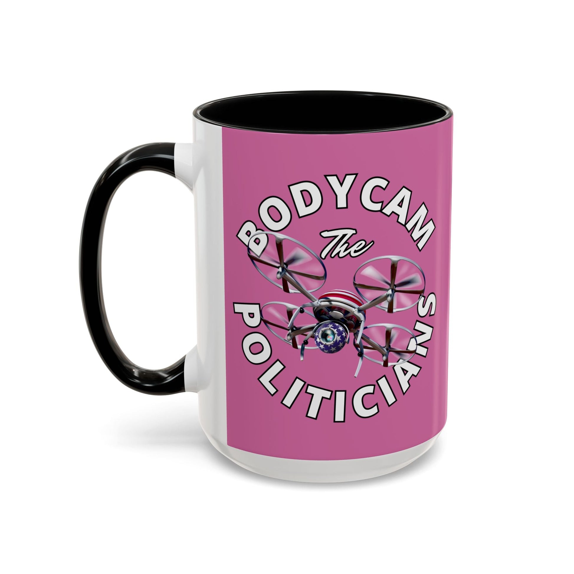 Bodycam the Politicians Drone Pink Accent Mug by cypherpunkgear.com – cypherpunkgear.com | Cypherpunk Merch