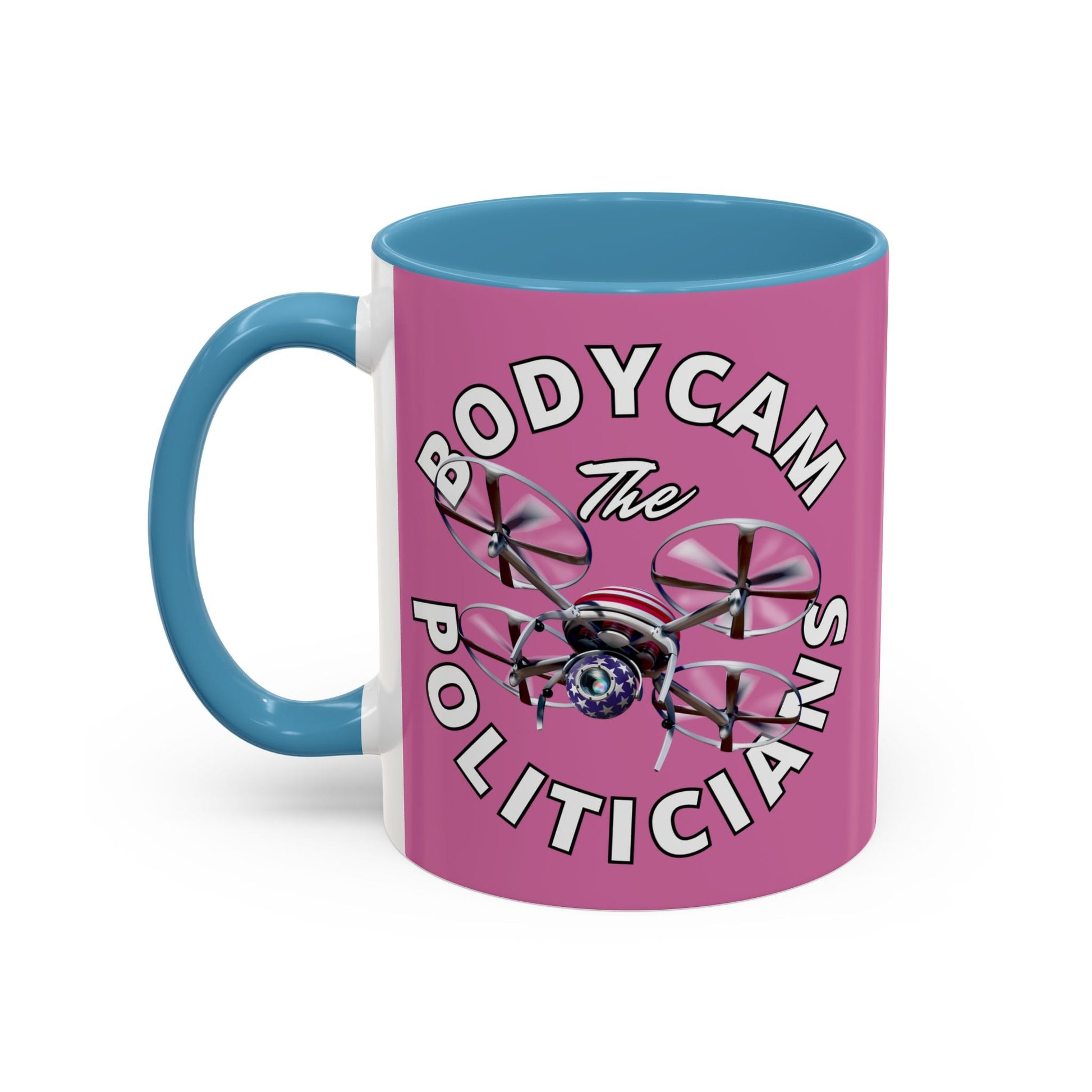 Bodycam the Politicians Drone Pink Accent Mug by cypherpunkgear.com – cypherpunkgear.com | Cypherpunk Merch