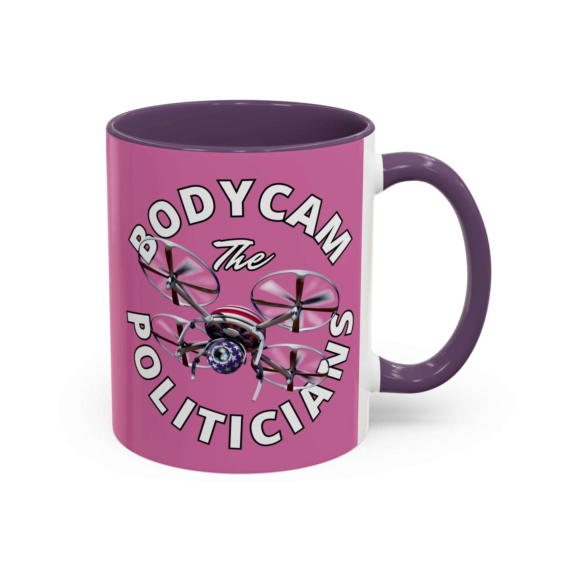 Bodycam the Politicians Drone Pink Accent Mug by cypherpunkgear.com – cypherpunkgear.com | Cypherpunk Merch