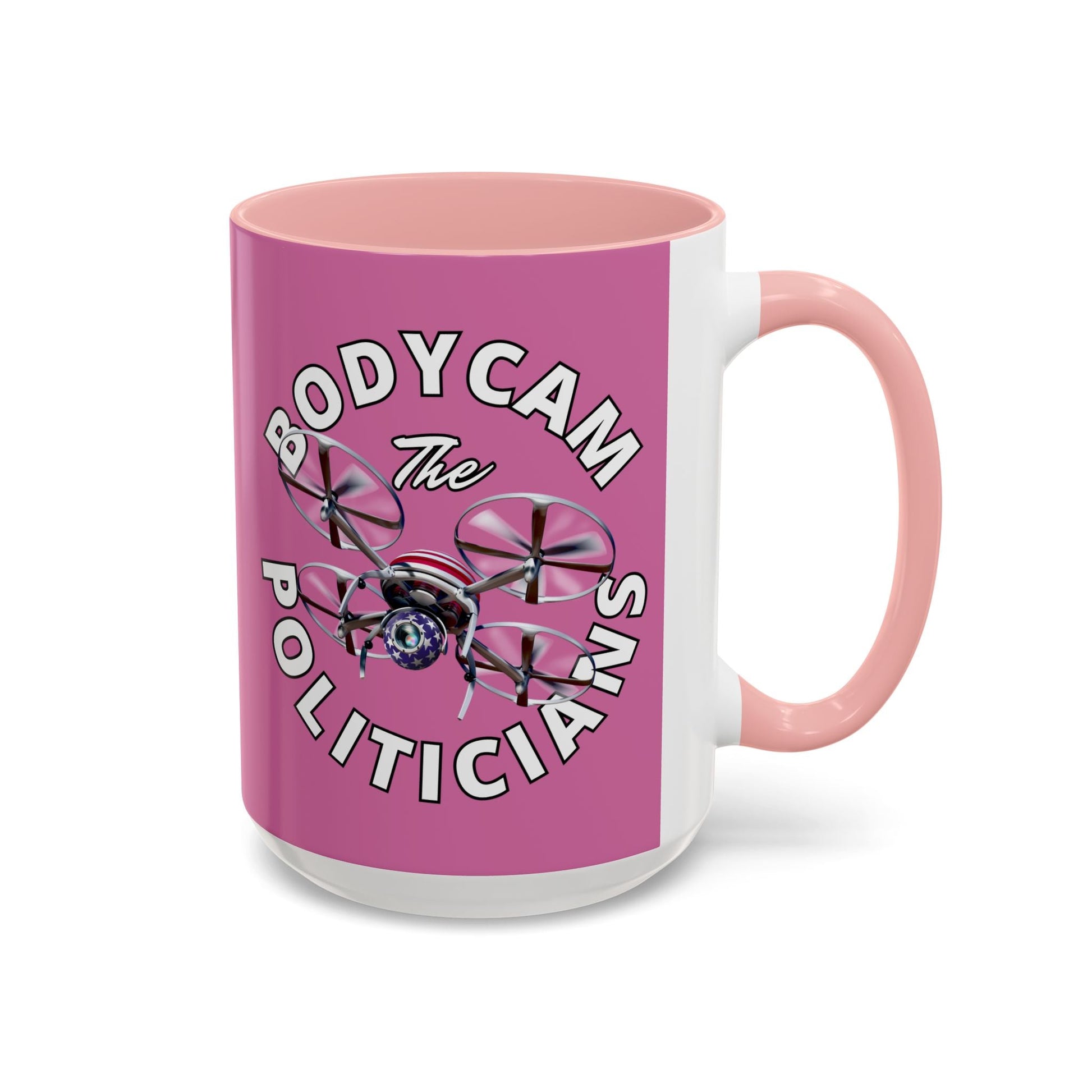 Bodycam the Politicians Drone Pink Accent Mug by cypherpunkgear.com – cypherpunkgear.com | Cypherpunk Merch