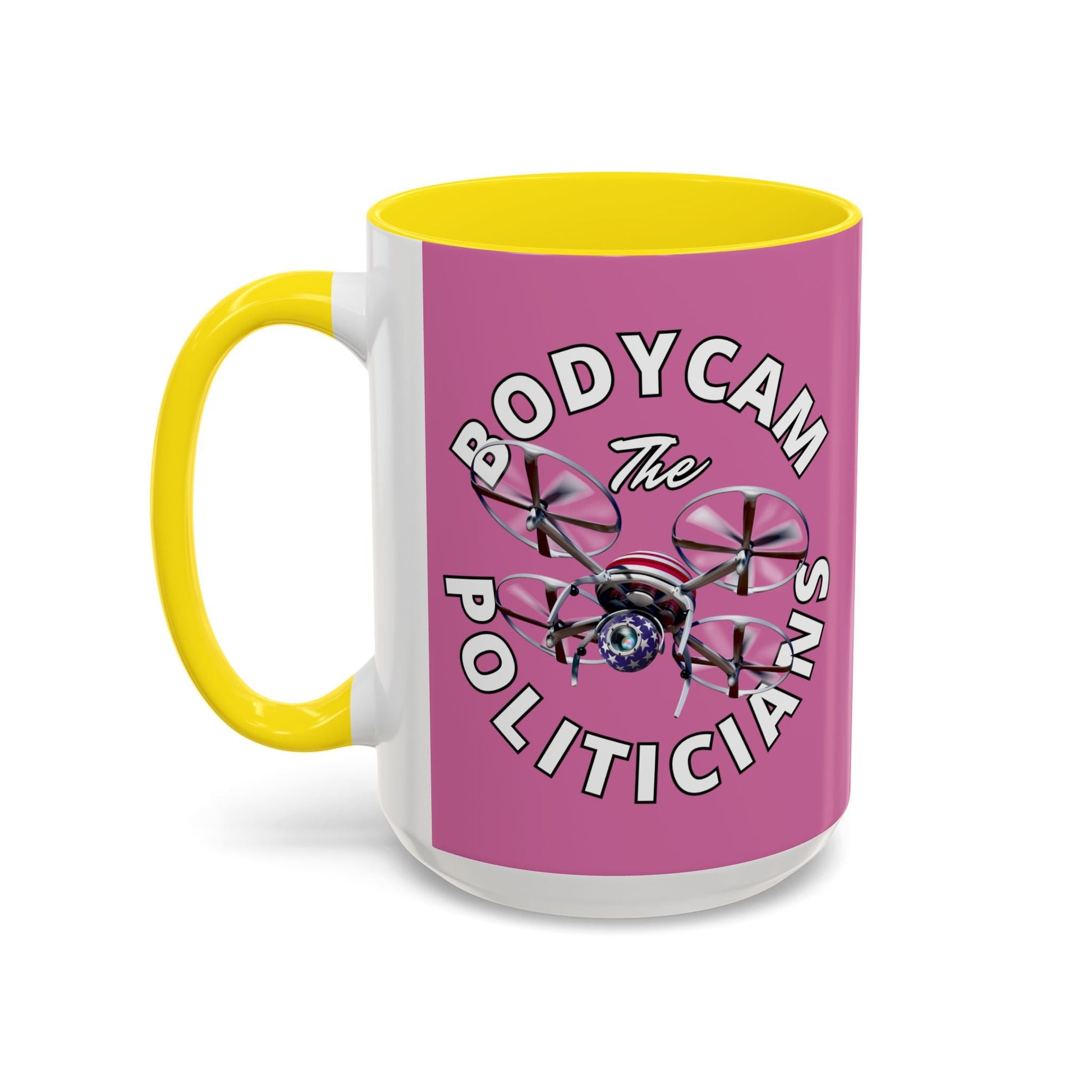 Bodycam the Politicians Drone Pink Accent Mug by cypherpunkgear.com – cypherpunkgear.com | Cypherpunk Merch